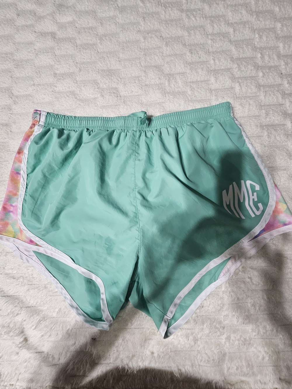 Women’s Mint Green Athletic Shorts with Tie-Dye Side Panels